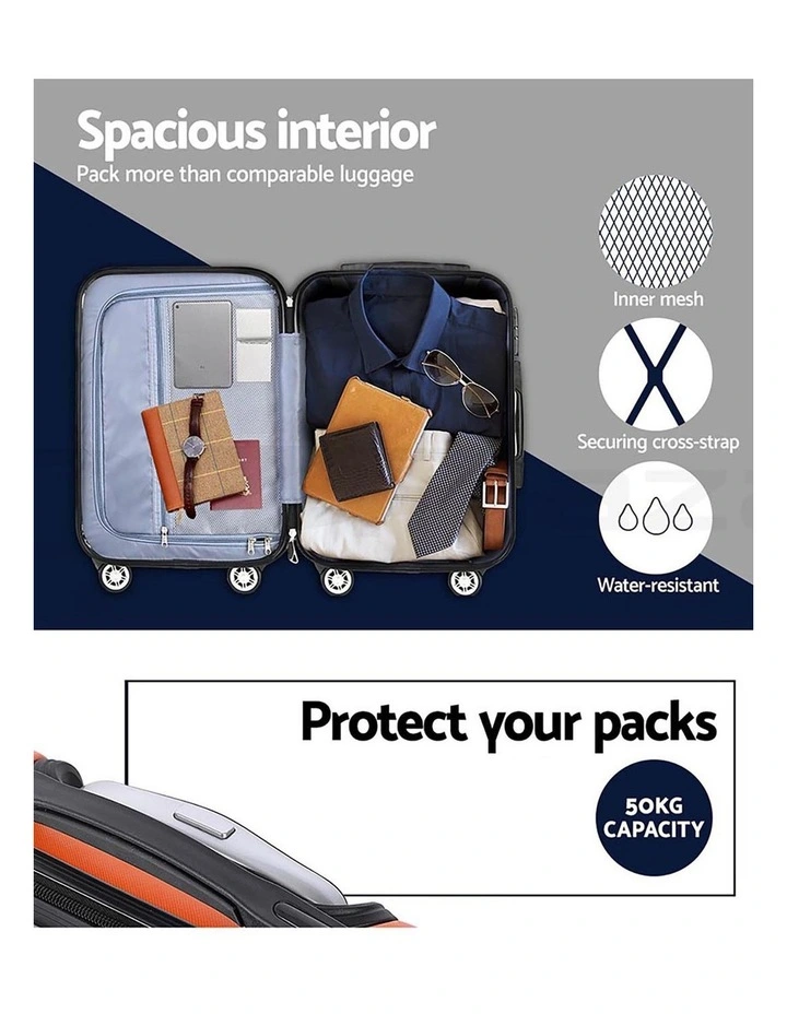 Carry On TSA Lock Hard Case Lightweight Luggage Trolley Set Suitcase in Orange image 7