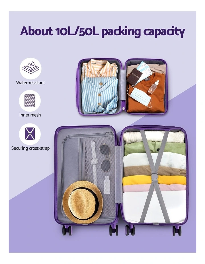 Travel Carry On TSA Lock 12 20 Trunk Luggage Suitcase 2 Pieces in Purple image 7