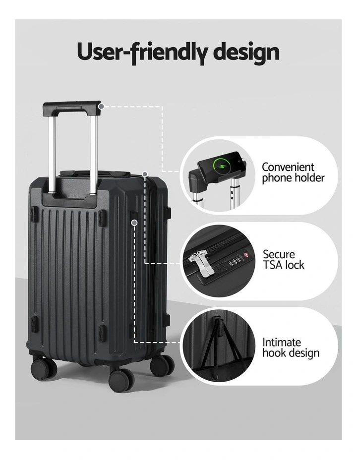 Travel Carry On TSA Lock 12 20 Trunk Luggage Set Suitcase 2 Piece in Black image 6