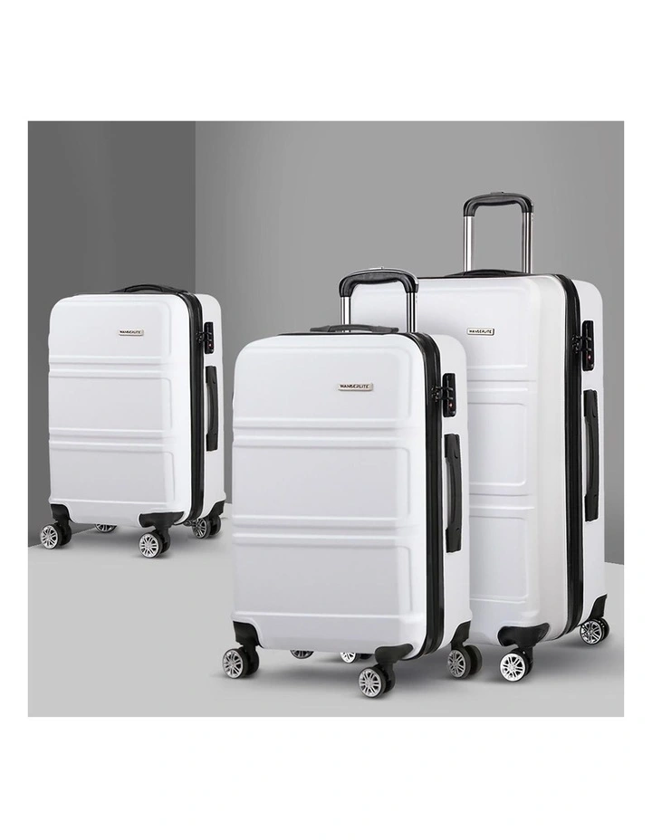 TSA Carry On Hard Case Lightweight Luggage Trolley Set Suitcase 3 Piece in White image 2