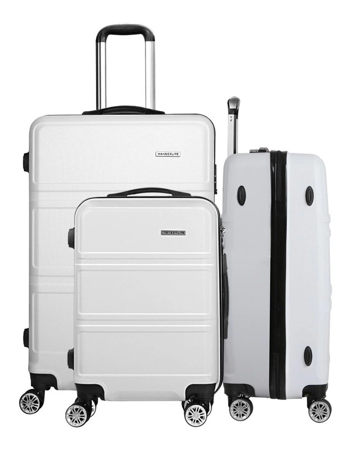 TSA Carry On Hard Case Lightweight Luggage Trolley Set Suitcase 3 Piece in White image 3