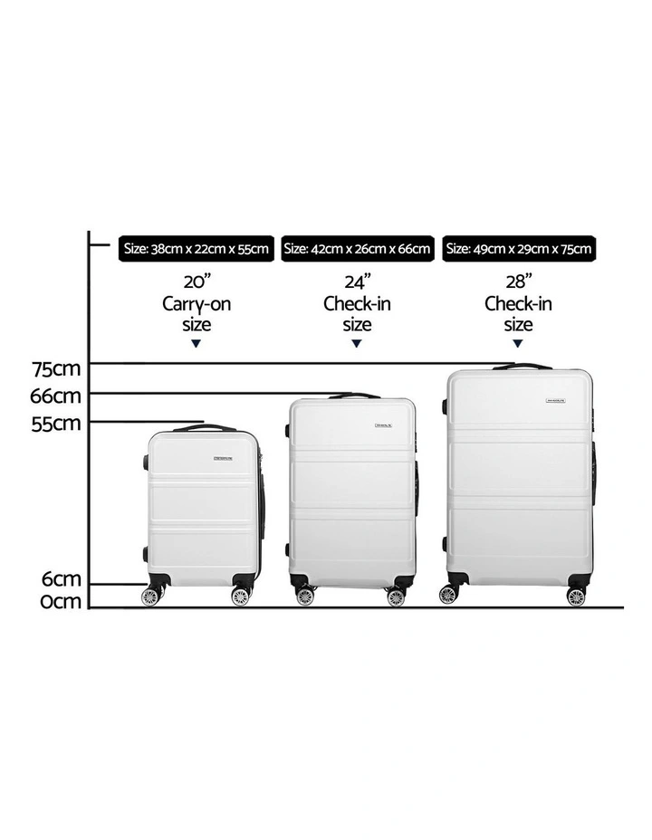 TSA Carry On Hard Case Lightweight Luggage Trolley Set Suitcase 3 Piece in White image 4