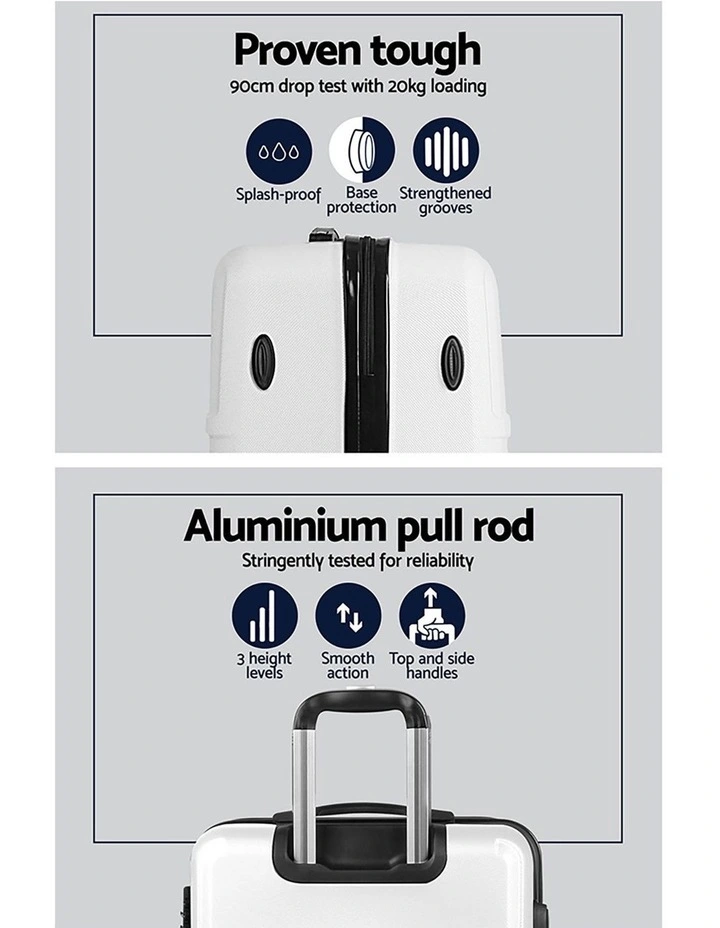 TSA Carry On Hard Case Lightweight Luggage Trolley Set Suitcase 3 Piece in White image 5