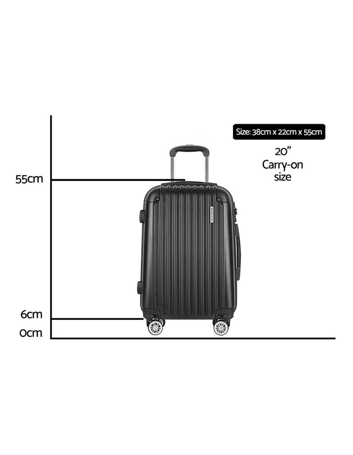 Carry On Hard Shell Lightweight 20 Luggage Trolley Travel Set Suitcase 55cm in Black image 4