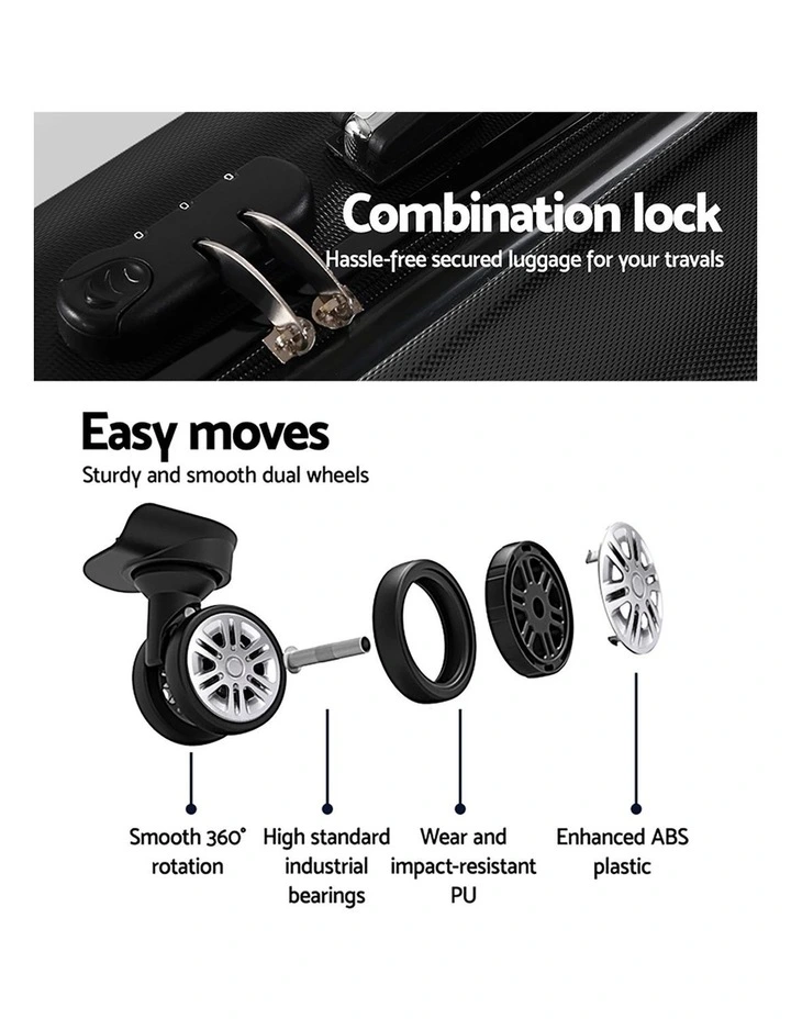 Carry On Hard Shell Lightweight 20 Luggage Trolley Travel Set Suitcase 55cm in Black image 6