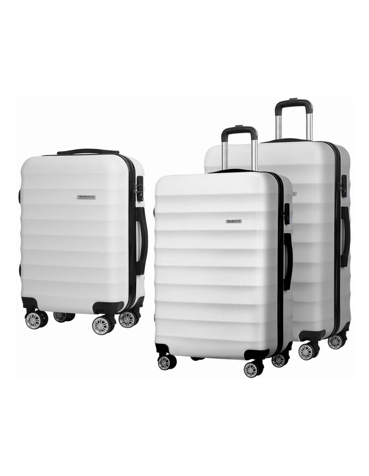 TSA Hard Shell Case Strap Luggage Trolley Travel Suitcase Set 3 Piece in White image 1