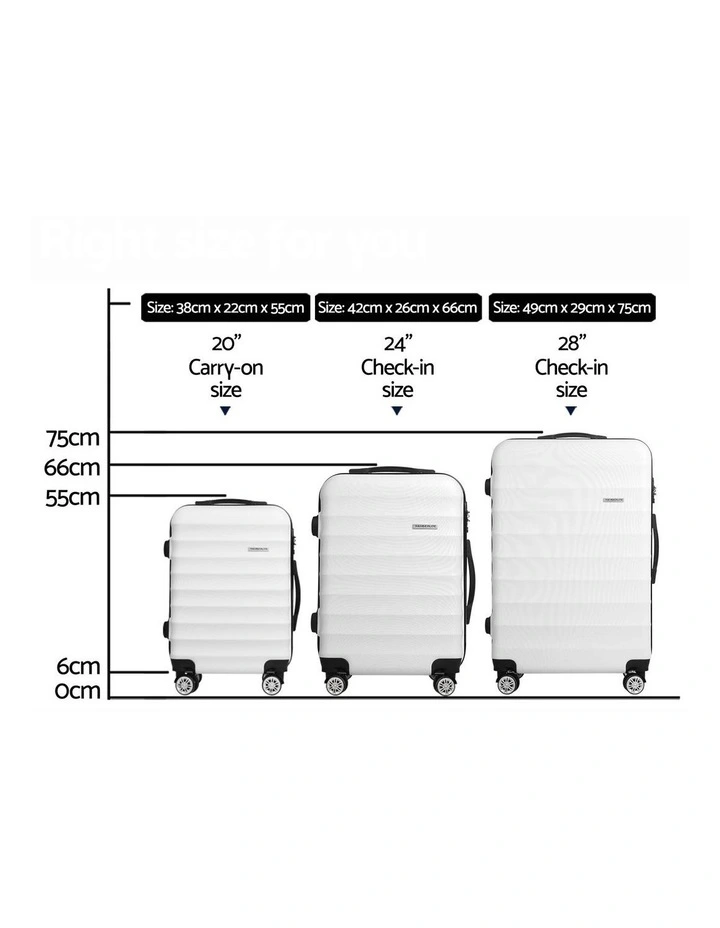 TSA Hard Shell Case Strap Luggage Trolley Travel Suitcase Set 3 Piece in White image 2