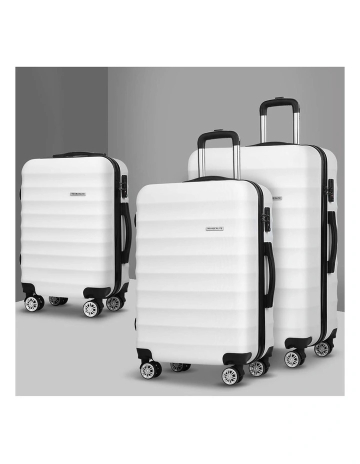 TSA Hard Shell Case Strap Luggage Trolley Travel Suitcase Set 3 Piece in White image 3