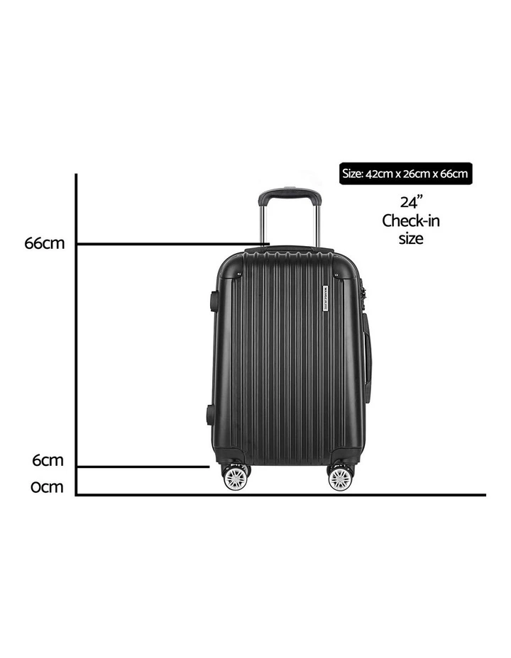 Carry On Hard Case TSA Lock Lightweight Luggage Trolley Travel Set Suitcase 24" 66cm in Black image 4