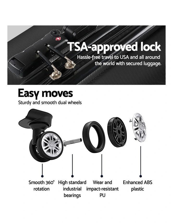 Carry On Hard Case TSA Lock Lightweight Luggage Trolley Travel Set Suitcase 24" 66cm in Black image 6