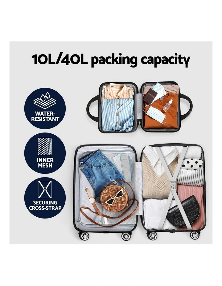 Storage Carry on TSA Lock 12 20 Luggage Set 2 Piece in Black image 7