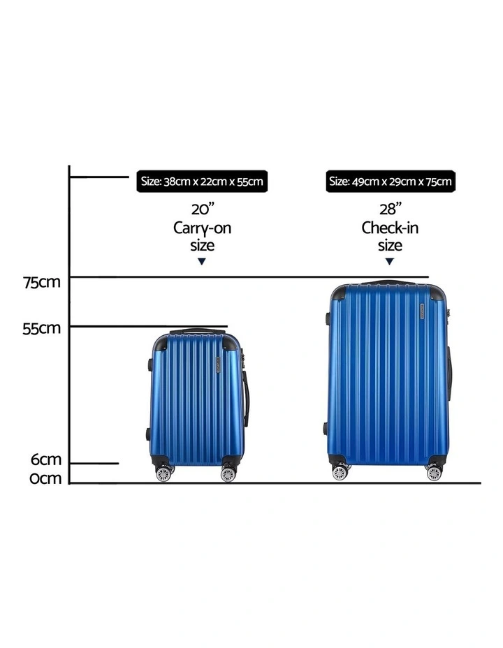Carry On TSA Hard Case Lightweight Travel Set Suitcase 2 Piece in Blue image 2