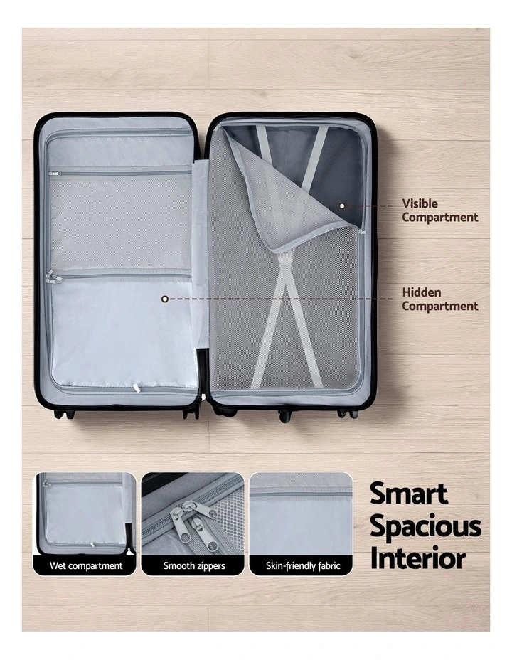 5 Wheels Type-C Port TSA 32 Trunk Luggage Suitcase in Black image 7