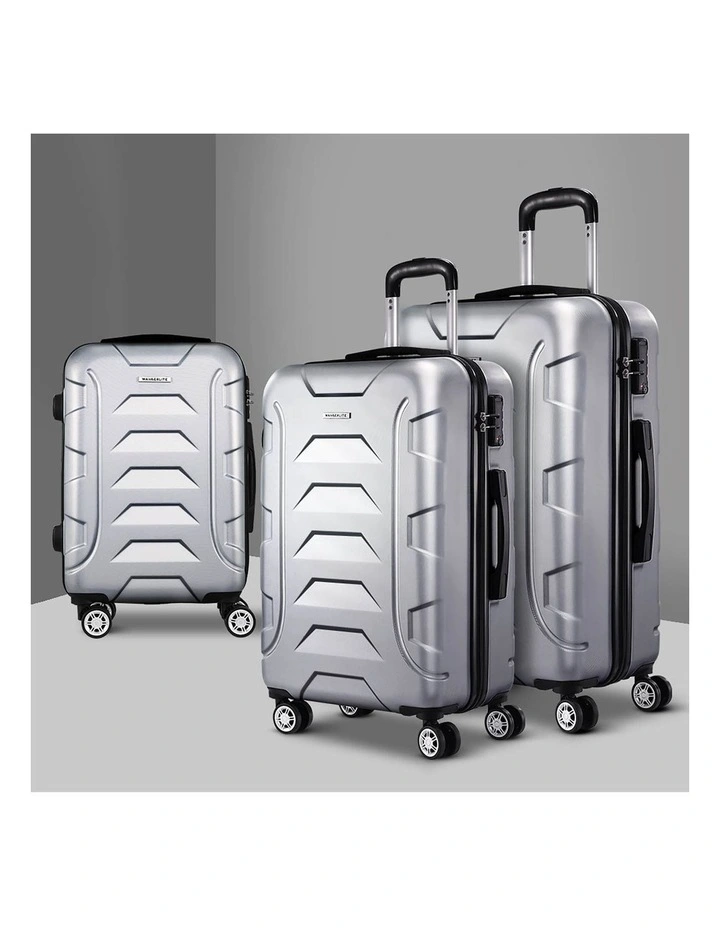 TSA Hard Case Shell Strap Luggage Set 3 Piece in Silver image 2