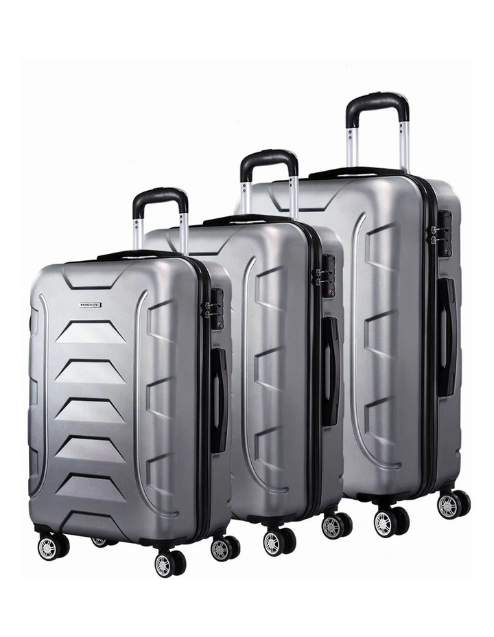 TSA Hard Case Shell Strap Luggage Set 3 Piece in Silver image 3