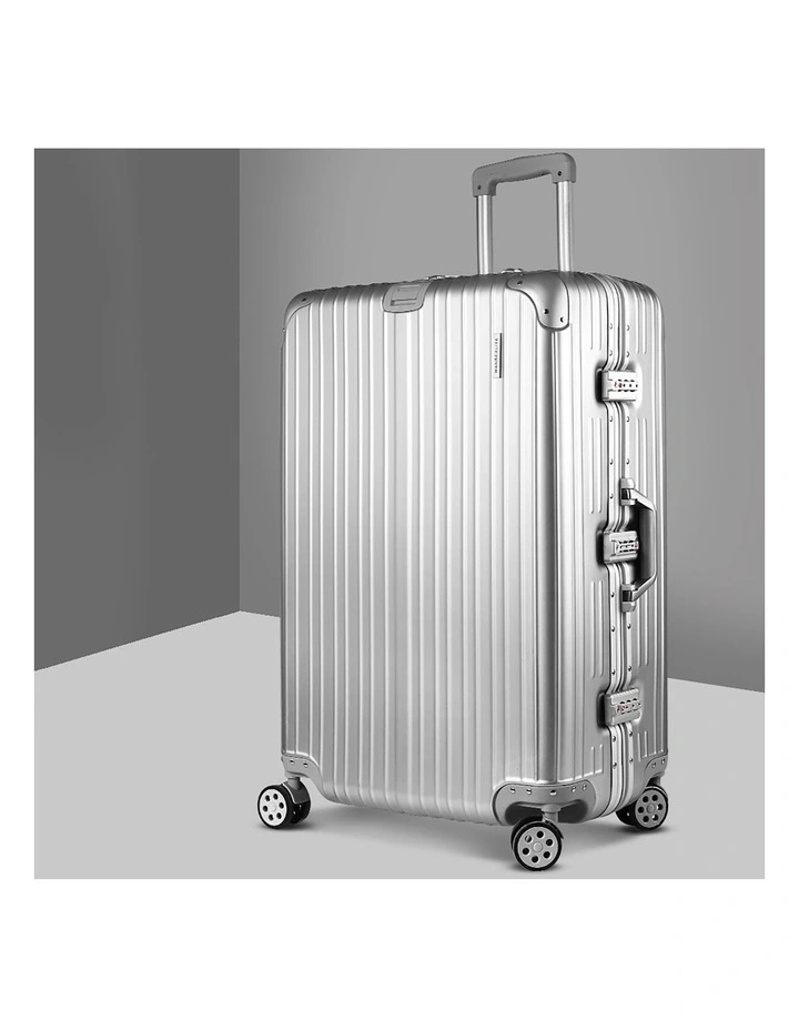 TSA Carry On Lightweight Aluminum 28 Luggage Trolley Travel Suitcase Set in Silver image 2