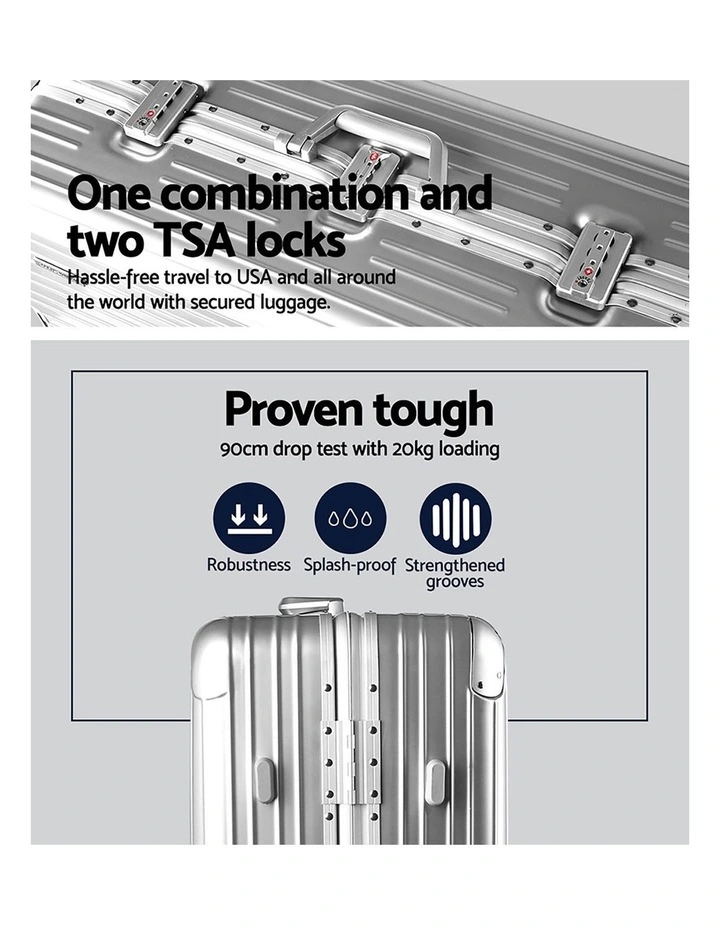 TSA Carry On Lightweight Aluminum 28 Luggage Trolley Travel Suitcase Set in Silver image 6