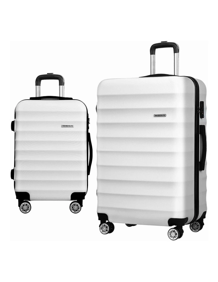 TSA Hard Shell Case Strap Luggage Trolley Travel Suitcase Set of 2 in White image 1