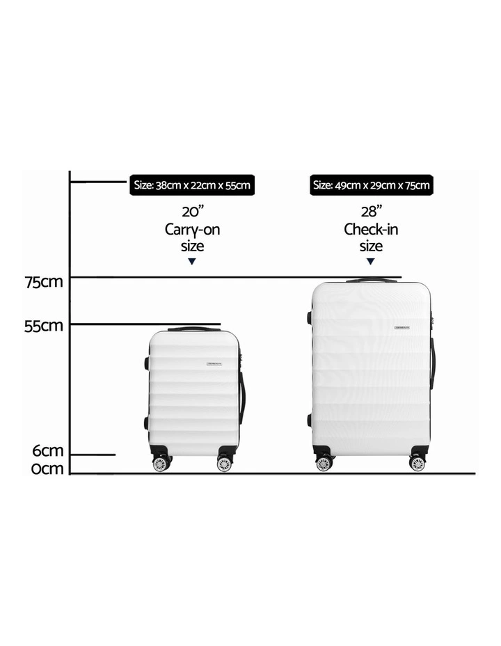 TSA Hard Shell Case Strap Luggage Trolley Travel Suitcase Set of 2 in White image 2
