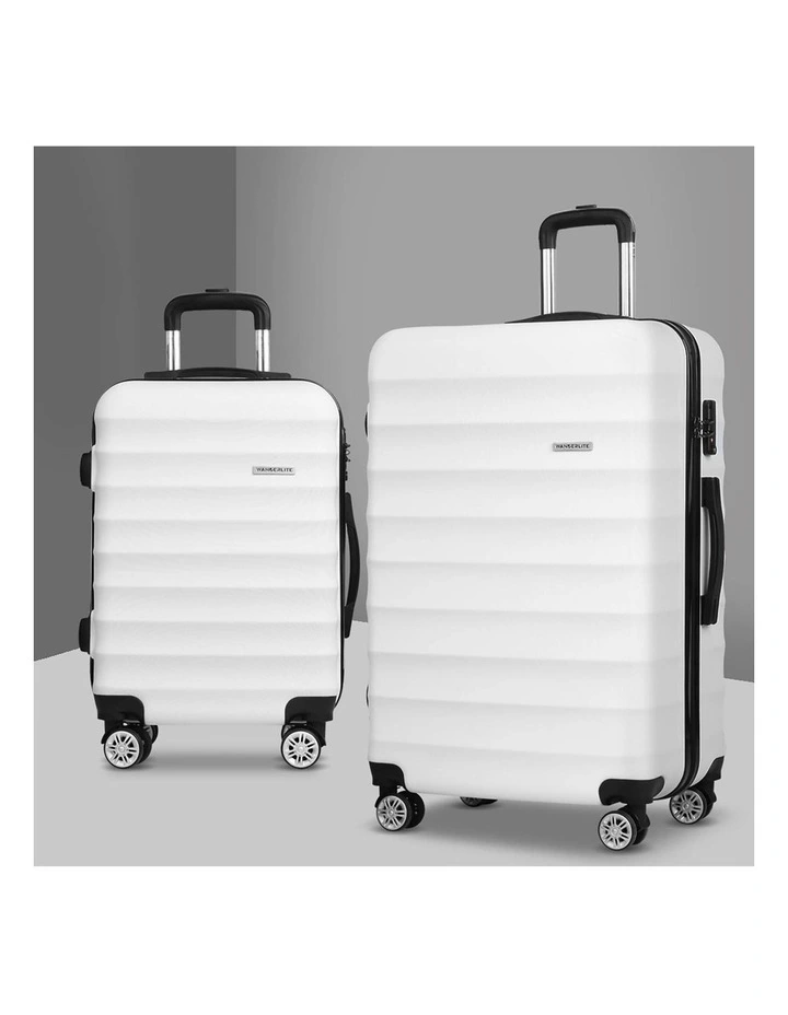 TSA Hard Shell Case Strap Luggage Trolley Travel Suitcase Set of 2 in White image 3