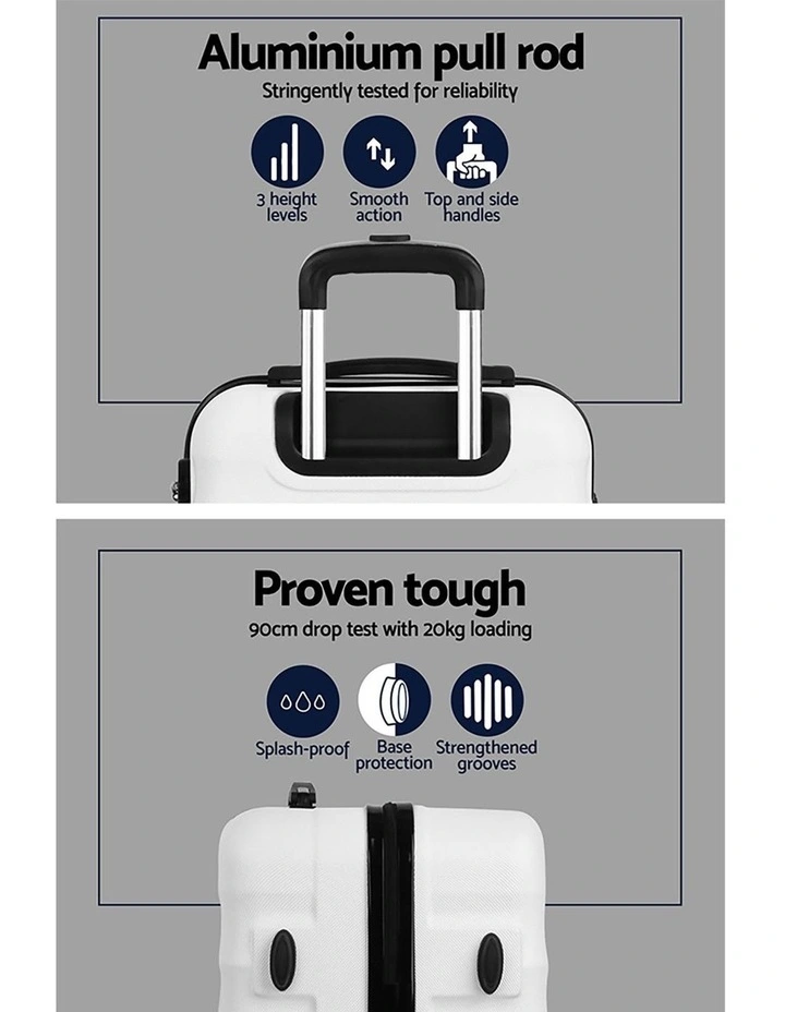 TSA Hard Shell Case Strap Luggage Trolley Travel Suitcase Set of 2 in White image 4