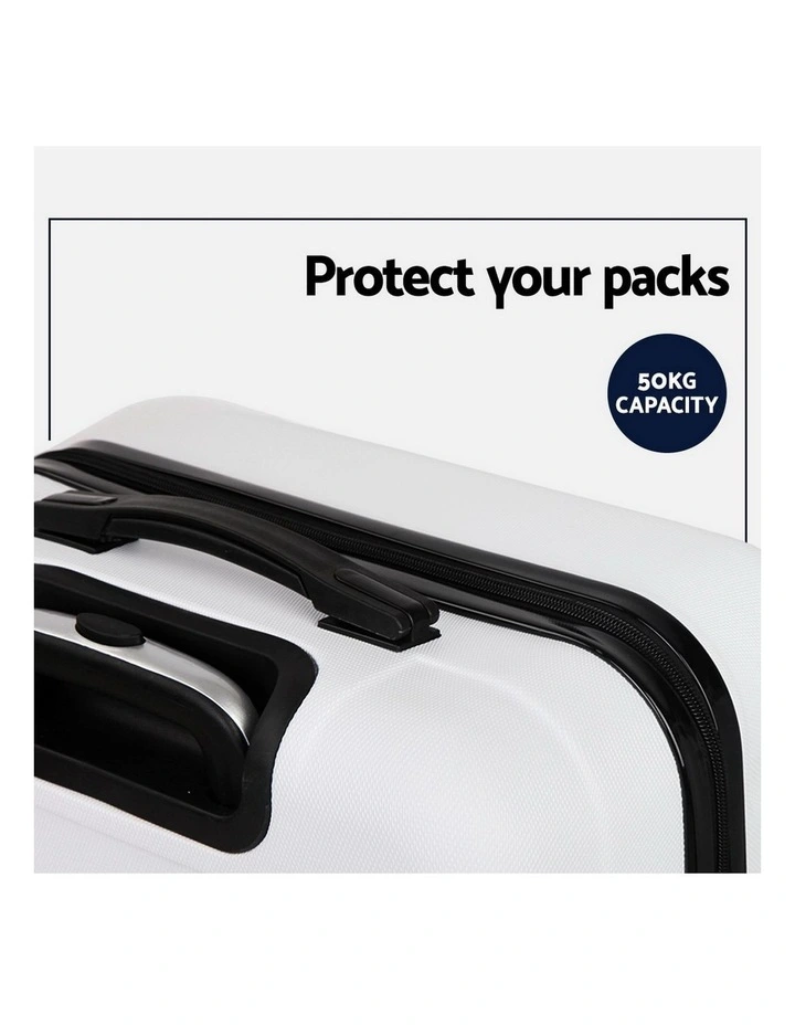 TSA Hard Shell Case Strap Luggage Trolley Travel Suitcase Set of 2 in White image 6