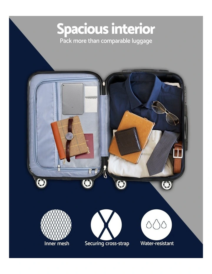 TSA Hard Shell Case Strap Luggage Trolley Travel Suitcase Set of 2 in White image 7