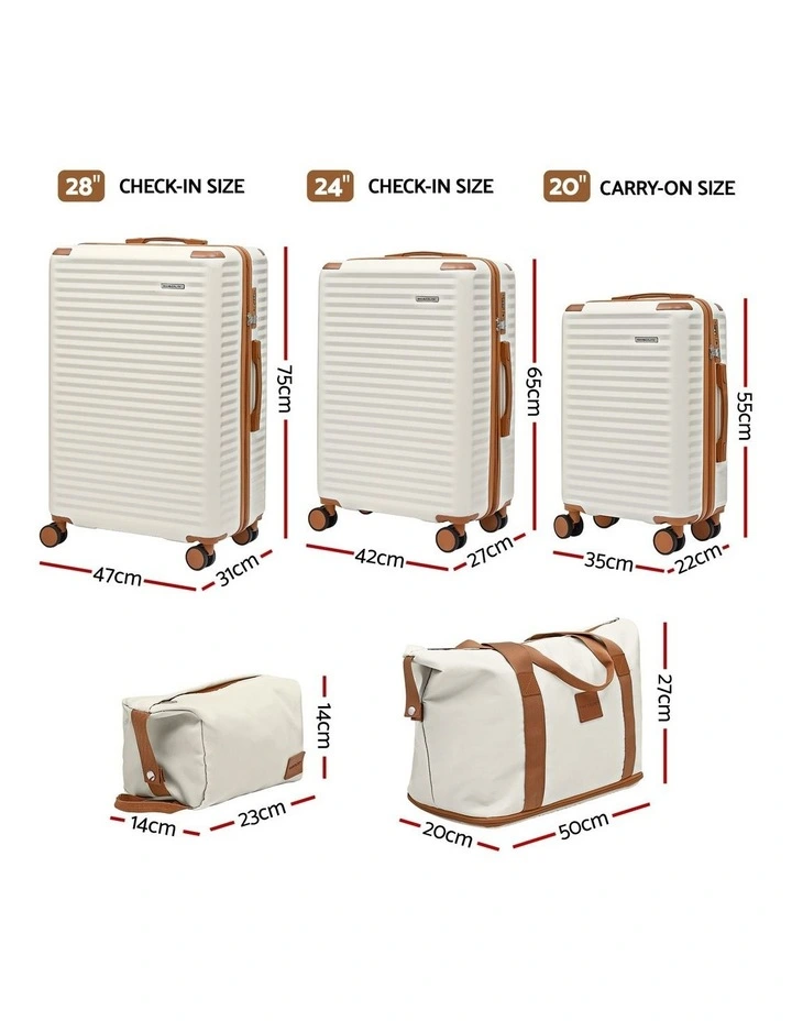 TSA Lightweight Hard Case Travel Suitcase Luggage Trolley Set of 5 in Beige image 4