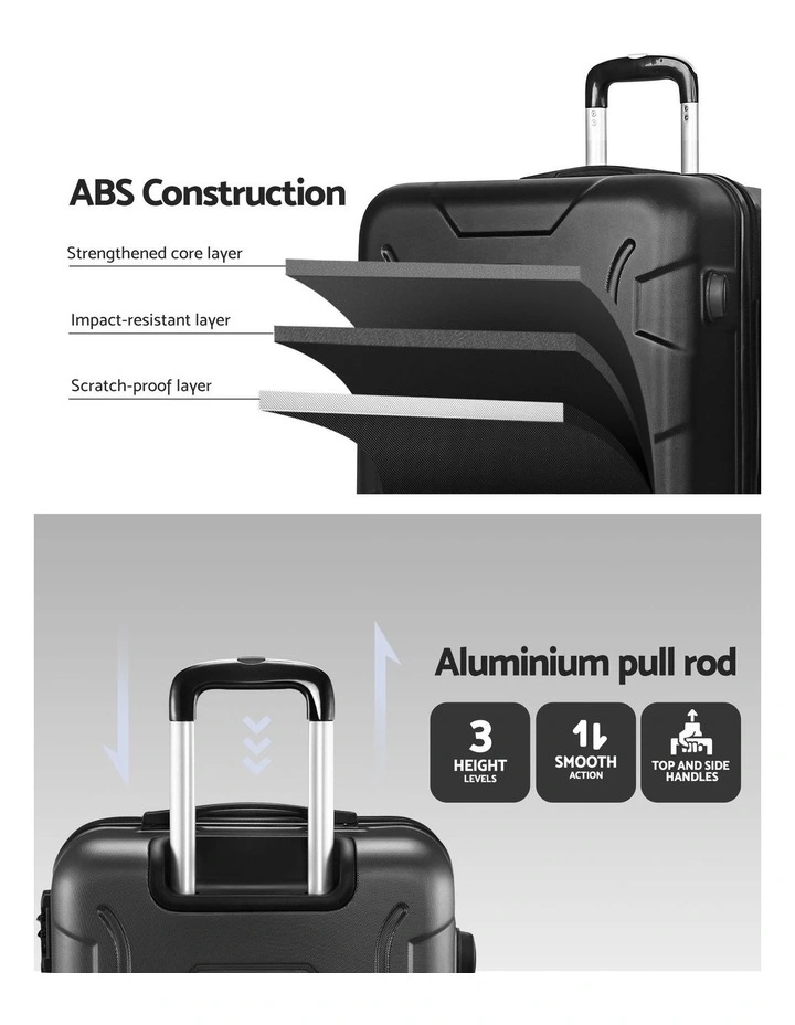 TSA Hard Case Lightweight Strap 28 Luggage Trolley Travel Suitcase Set 75cm in Black image 5