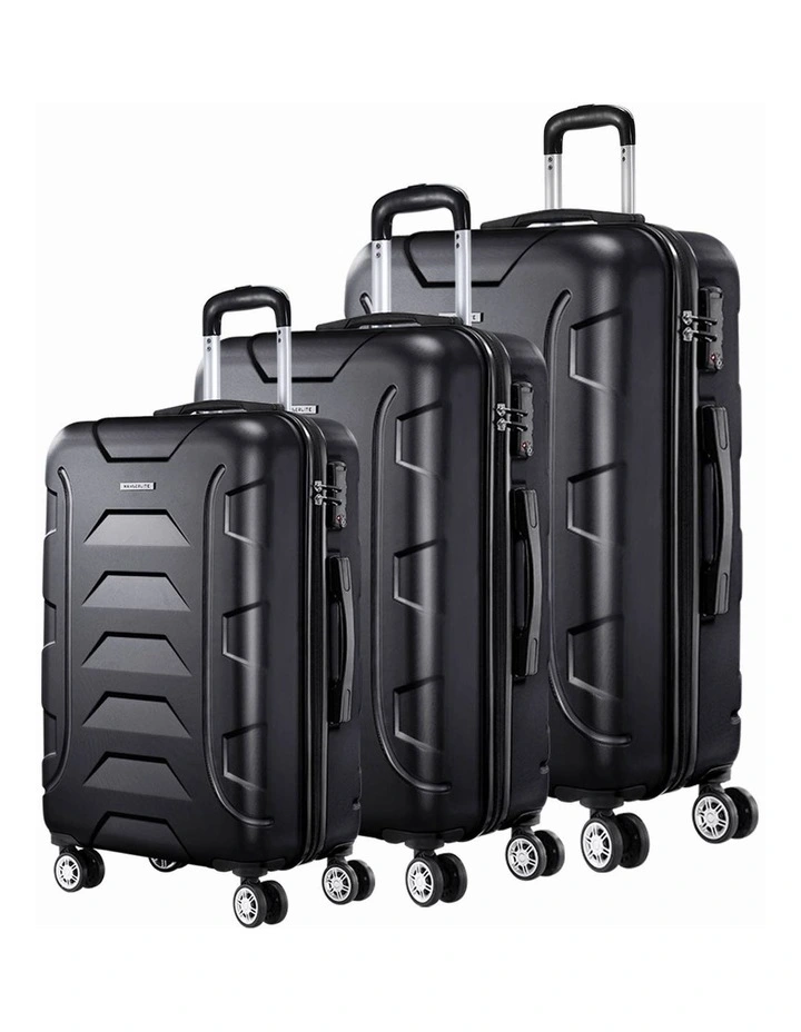 TSA Hard Case Lightweight Luggage Trolley Travel Suitcase Set of 3 in Black image 2