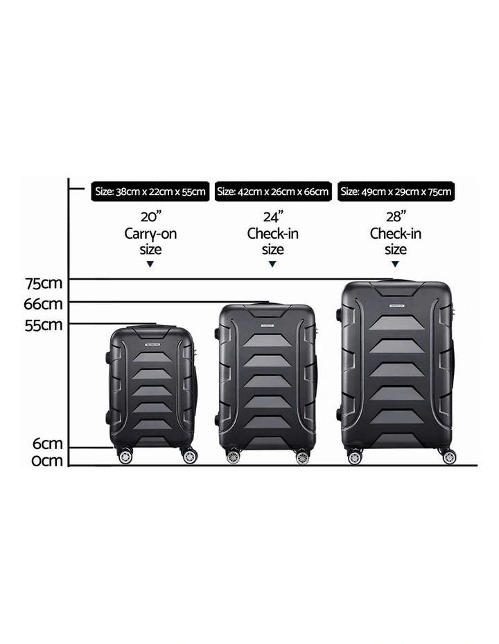 TSA Hard Case Lightweight Luggage Trolley Travel Suitcase Set of 3 in Black image 3
