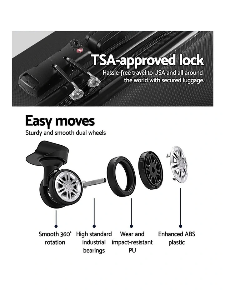 TSA Hard Case Lightweight Luggage Trolley Travel Suitcase Set of 3 in Black image 5