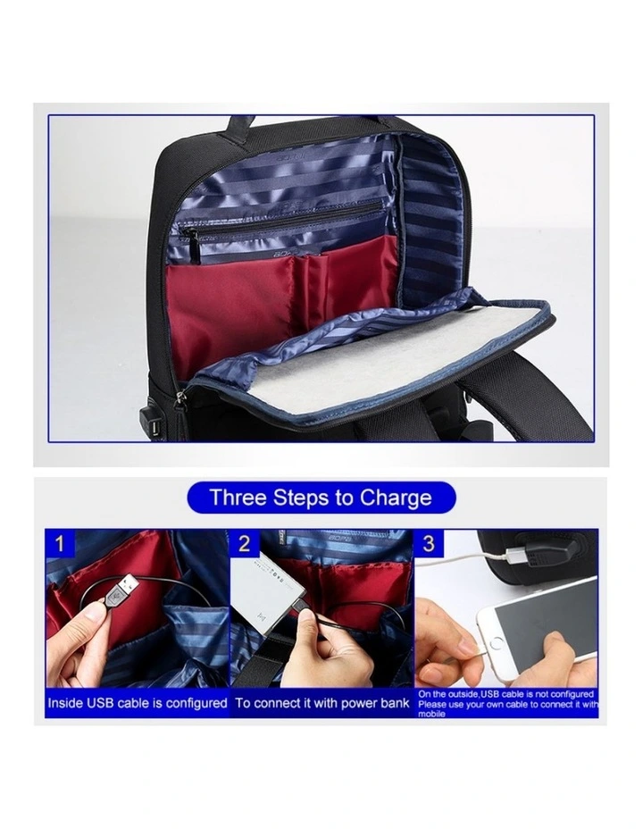 Bopai Anti-Theft Waterproof Laptop Backpack Travel Business Work Bag Black image 3