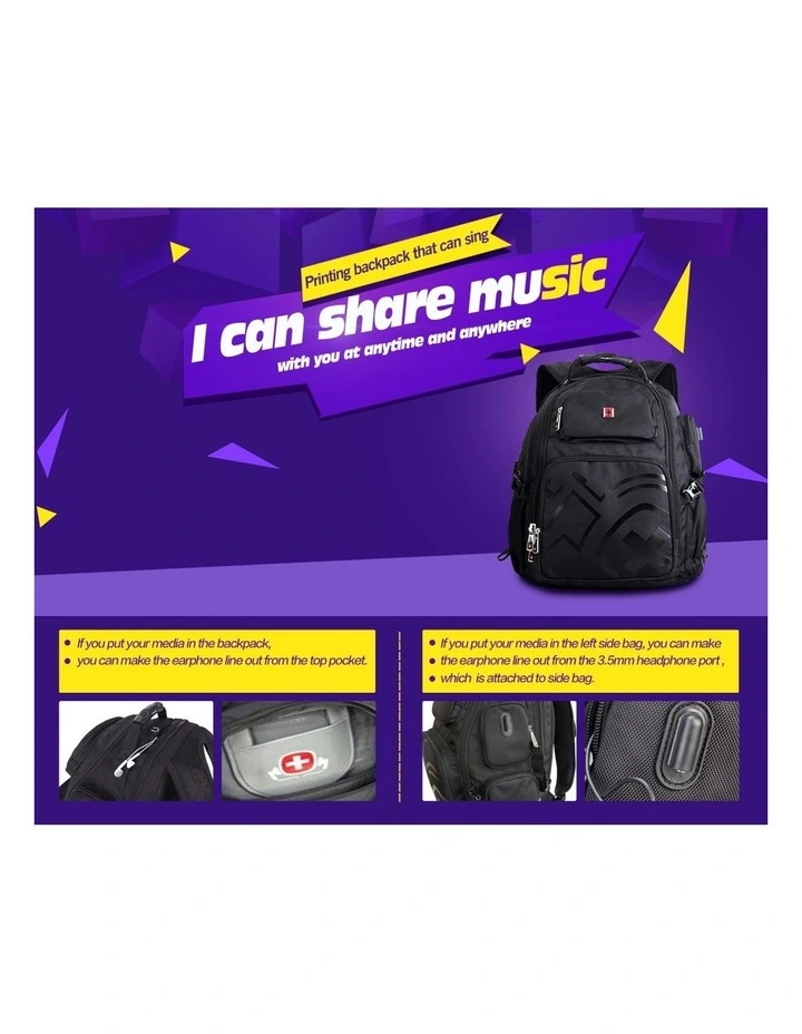 Swisswin Waterproof 15.6 Laptop Backpack Travel Business Work Bag Black image 2