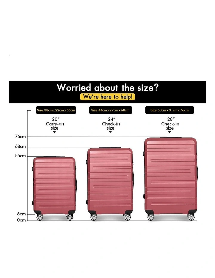 3PCS Luggage Suitcase Trolley Set Hard Case Travel Storage TSA Lock Hero Pink image 6