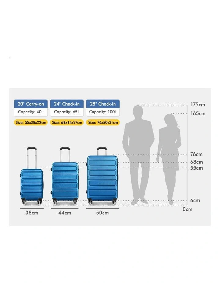 Luggage 3PCS Set Suitcase Trolley TSA Carry on Hard Case Blue image 3