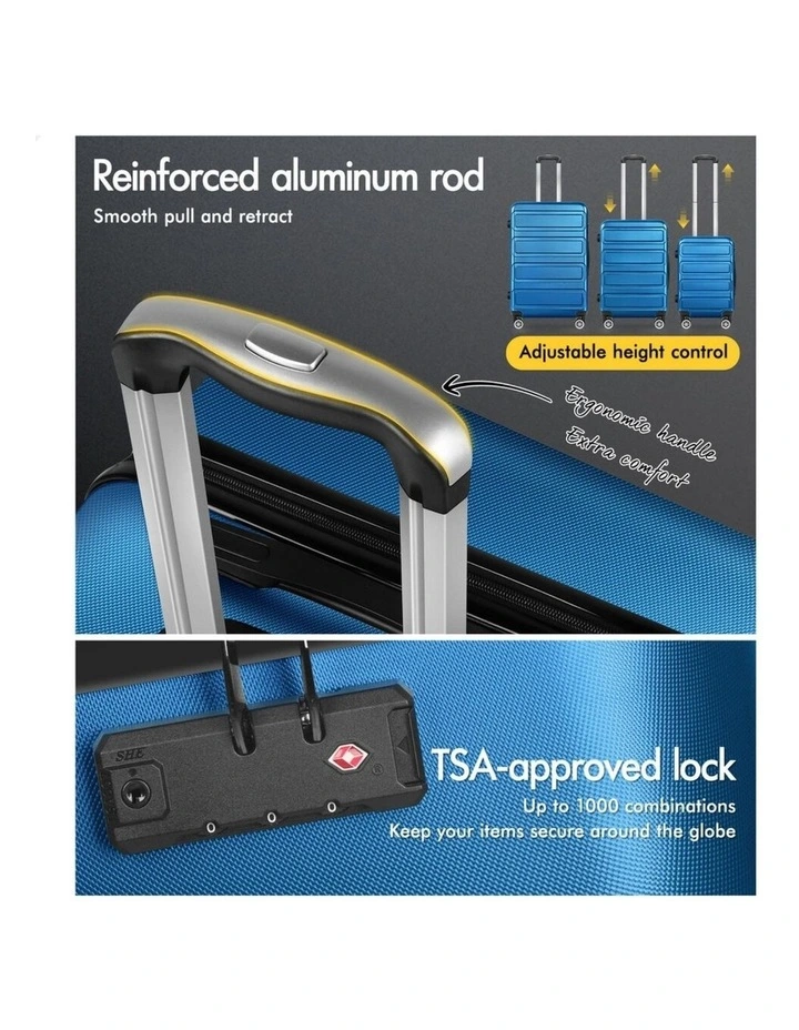 Luggage 3PCS Set Suitcase Trolley TSA Carry on Hard Case Blue image 6
