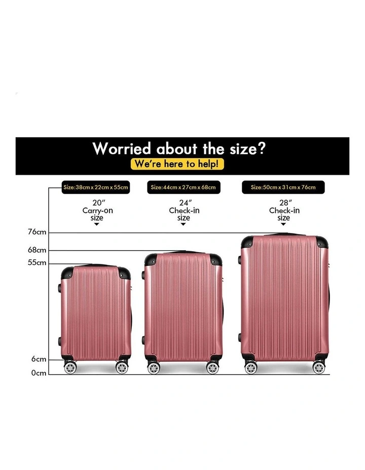 Luggage 3PCS Set Suitcase Trolley TSA Carry on Hard Case Pink image 5