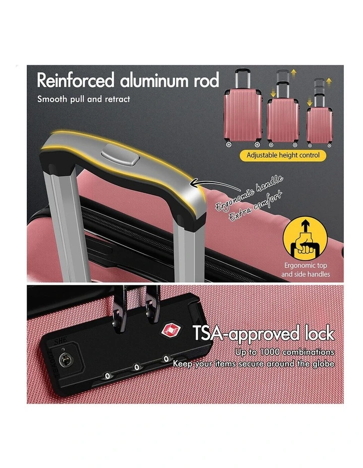 Luggage 3PCS Set Suitcase Trolley TSA Carry on Hard Case Pink image 6