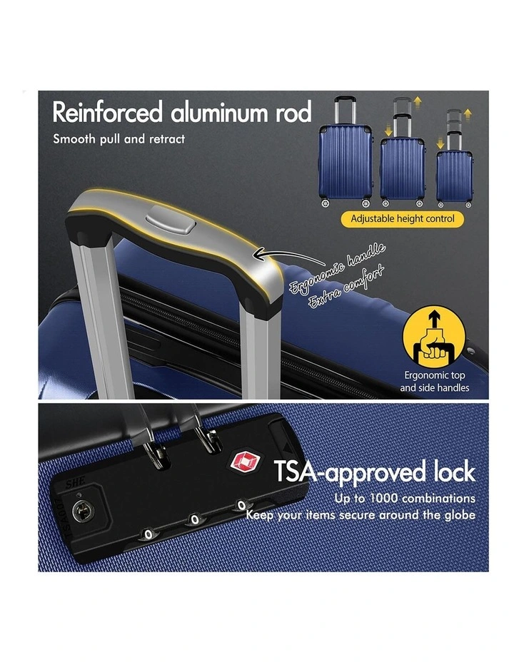 3PCS Luggage Suitcase Trolley Set Hard Case Travel Storage TSA Lock Voyage Pro Navy image 3