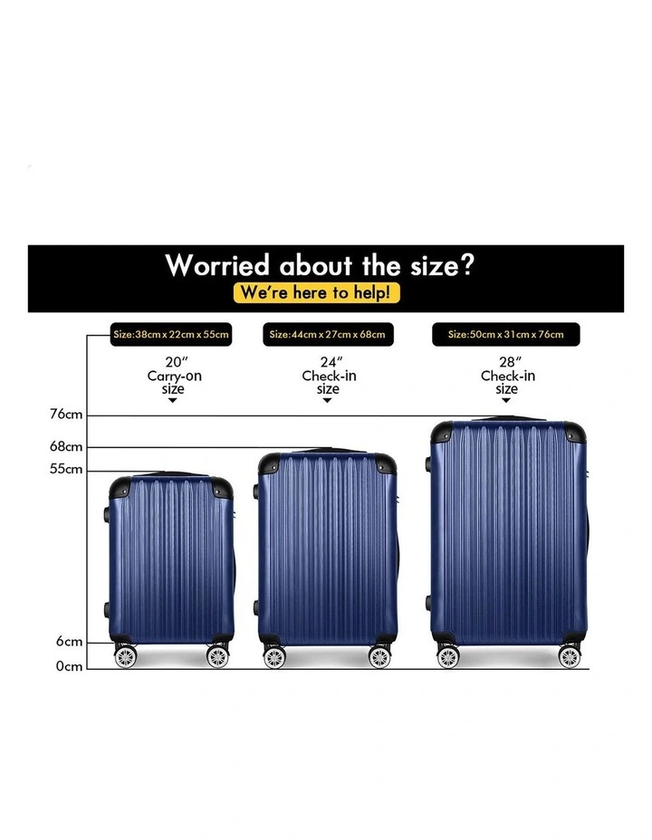 3PCS Luggage Suitcase Trolley Set Hard Case Travel Storage TSA Lock Voyage Pro Navy image 7