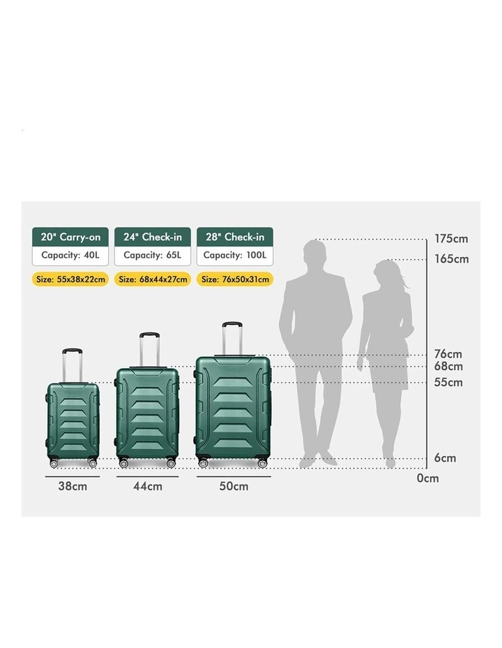 3PCS Luggage Suitcase Trolley Set Hard Case Travel Storage TSA Lock Dina Green image 6