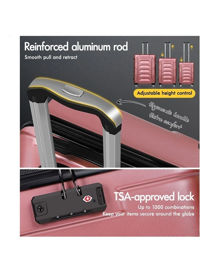 3PCS Luggage Suitcase Trolley Set Hard Case Travel Storage TSA Lock Dina Pink image 4