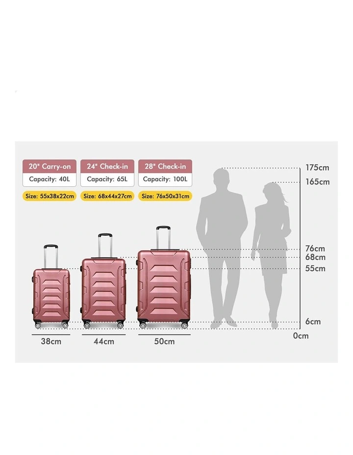 3PCS Luggage Suitcase Trolley Set Hard Case Travel Storage TSA Lock Dina Pink image 5