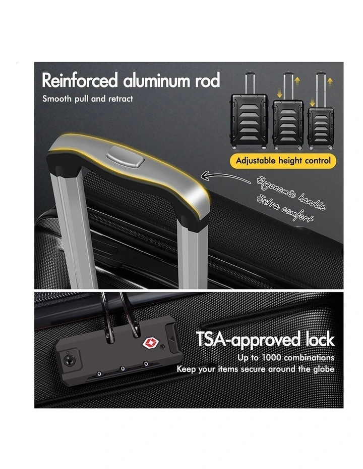 3PCS Luggage Suitcase Trolley Set Hard Case Travel Storage TSA Lock Dina Black image 2