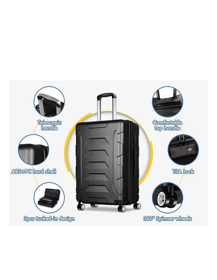 3PCS Luggage Suitcase Trolley Set Hard Case Travel Storage TSA Lock Dina Black image 3