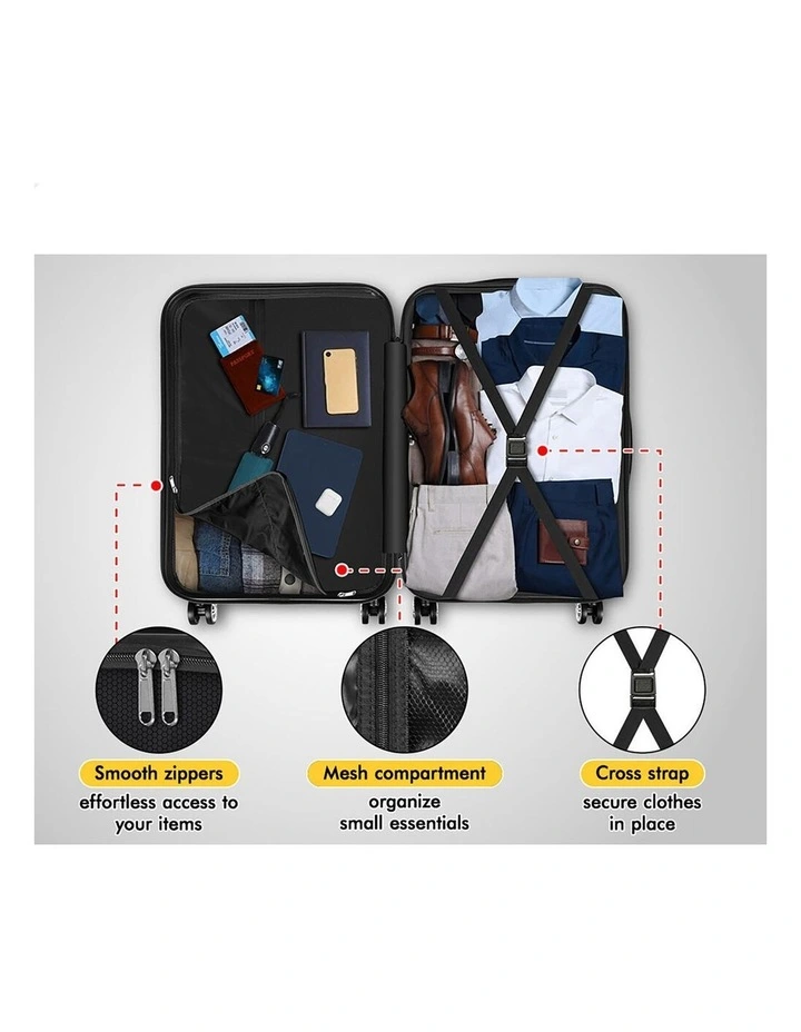 3PCS Luggage Suitcase Trolley Set Hard Case Travel Storage TSA Lock Dina Black image 5