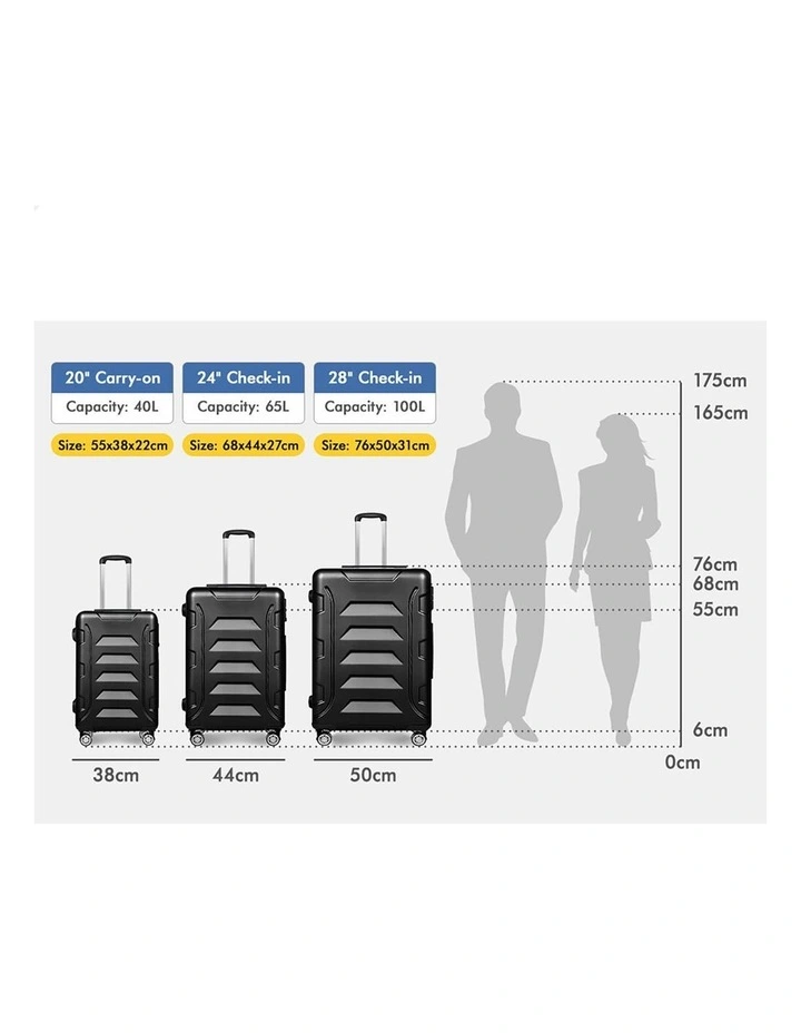3PCS Luggage Suitcase Trolley Set Hard Case Travel Storage TSA Lock Dina Black image 6