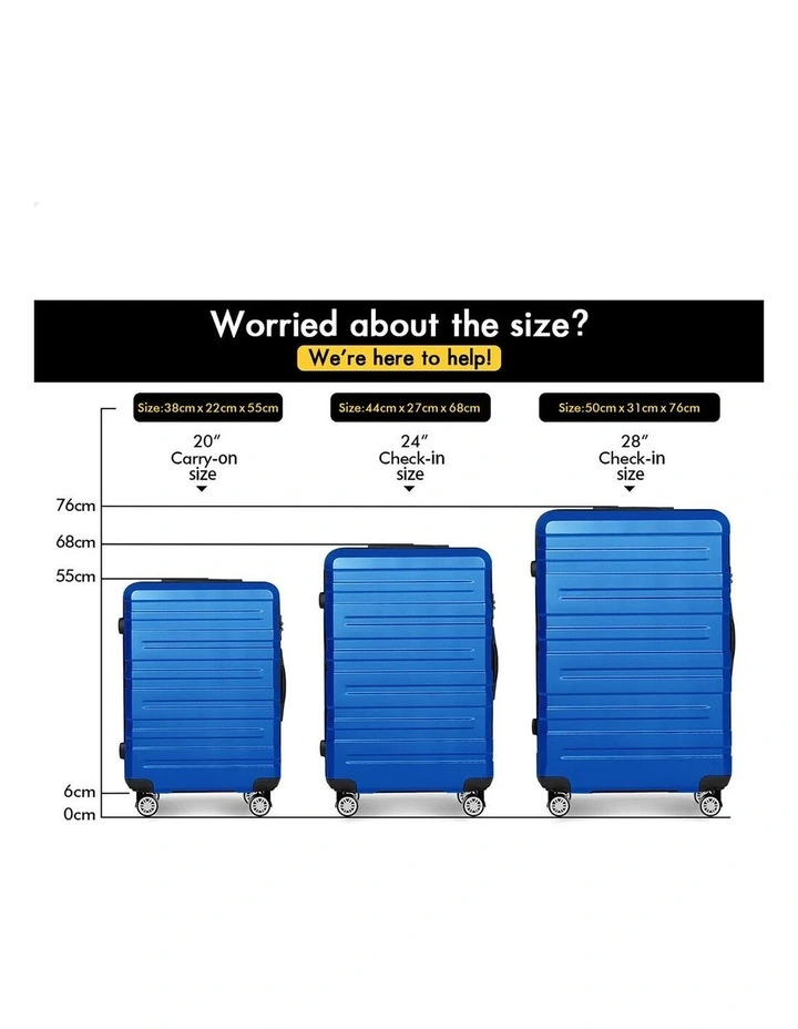 3PCS Luggage Suitcase Trolley Set Hard Case Travel Storage TSA Lock Hero Blue image 2