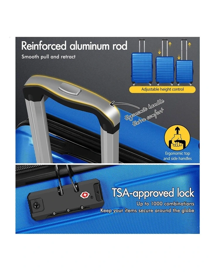3PCS Luggage Suitcase Trolley Set Hard Case Travel Storage TSA Lock Hero Blue image 6